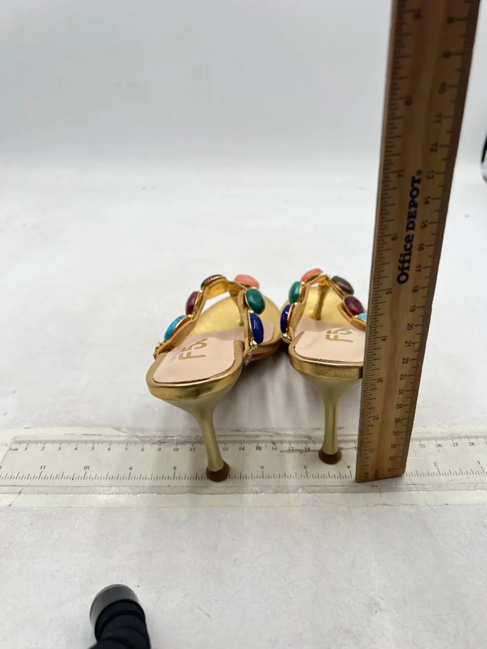 FSJ Gold Jewelled Open Toe Flip Flop Thin High Heel Slip on Thong Sandals